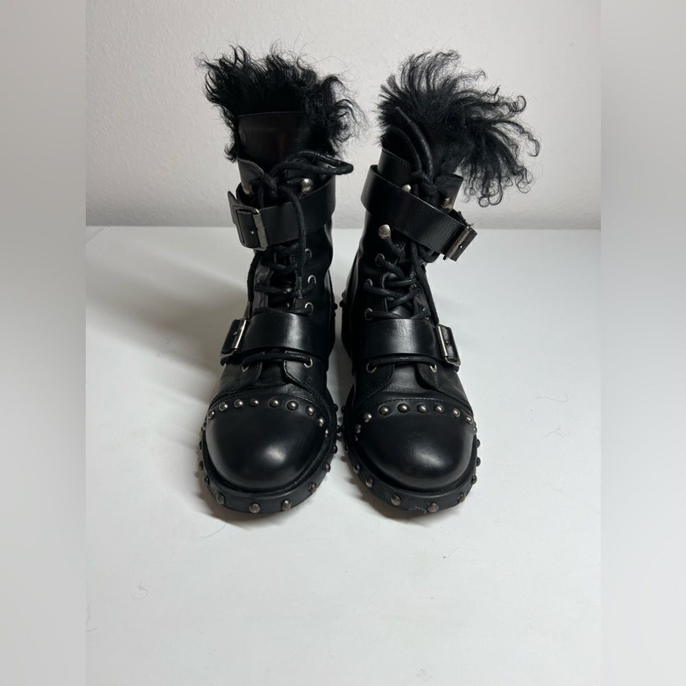Rare ZARA Leather Studded Combat Ankle Boots Black Size 37 EU/ 6,5 US